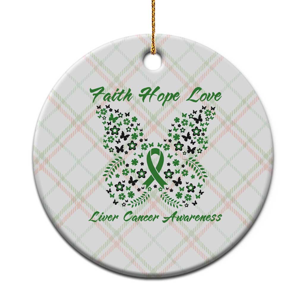Faith Hope Love Liver Cancer Awareness Ceramic Ornament Butterfly Ribbon Floral Gift