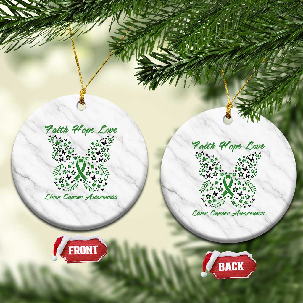 Faith Hope Love Liver Cancer Awareness Ceramic Ornament Butterfly Ribbon Floral Gift TS12 1pc White Marble Print Your Wear