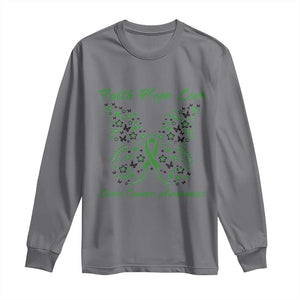 Faith Hope Love Liver Cancer Awareness Long Sleeve Shirt Butterfly Ribbon Floral Gift