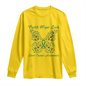 Faith Hope Love Liver Cancer Awareness Long Sleeve Shirt Butterfly Ribbon Floral Gift