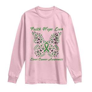 Faith Hope Love Liver Cancer Awareness Long Sleeve Shirt Butterfly Ribbon Floral Gift