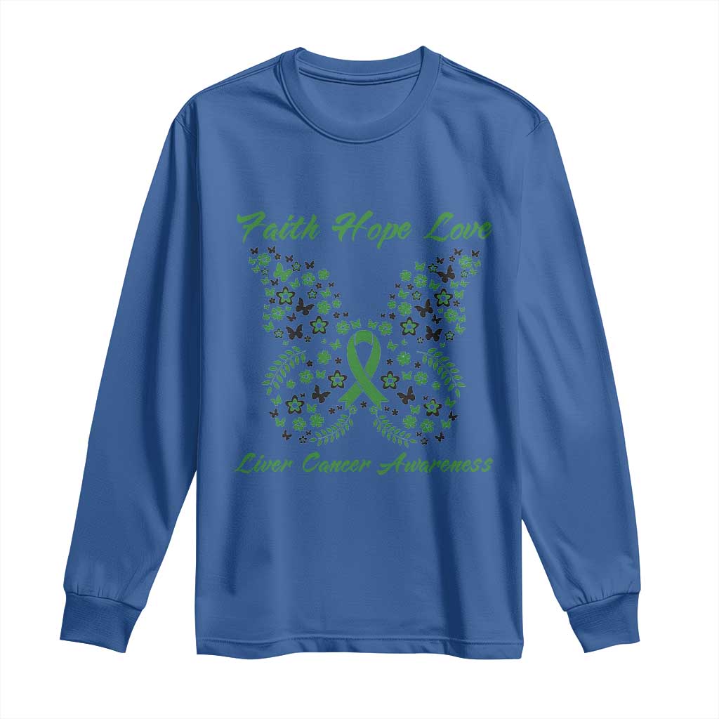 Faith Hope Love Liver Cancer Awareness Long Sleeve Shirt Butterfly Ribbon Floral Gift