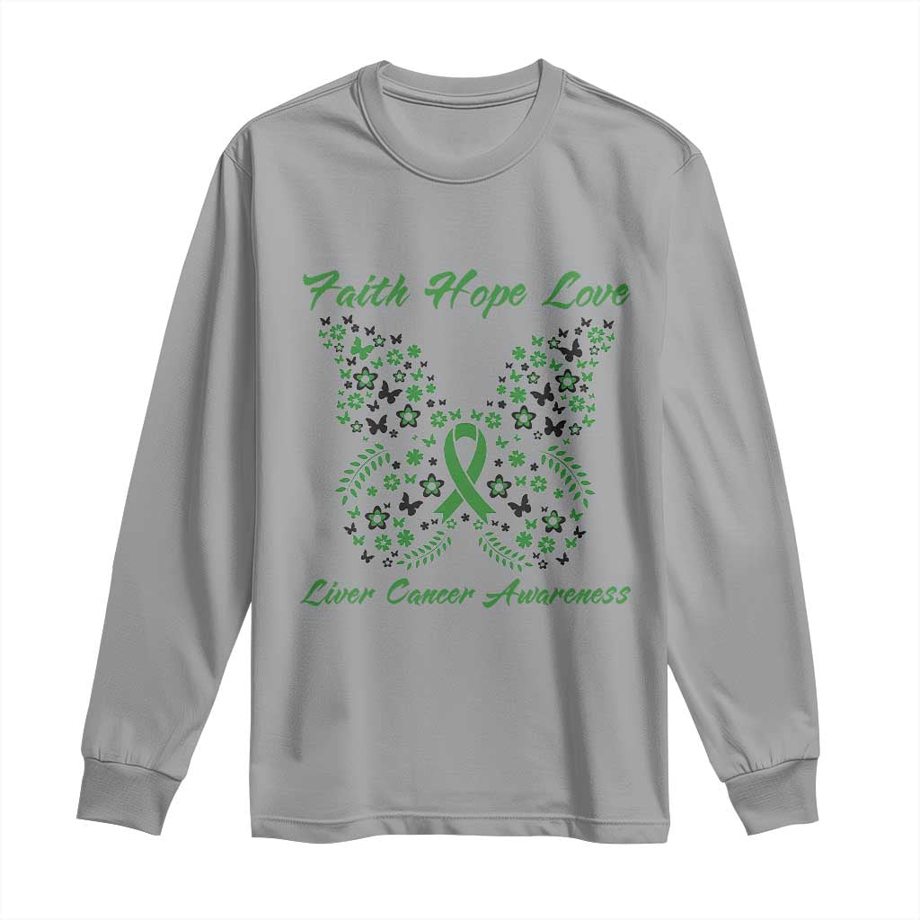 Faith Hope Love Liver Cancer Awareness Long Sleeve Shirt Butterfly Ribbon Floral Gift