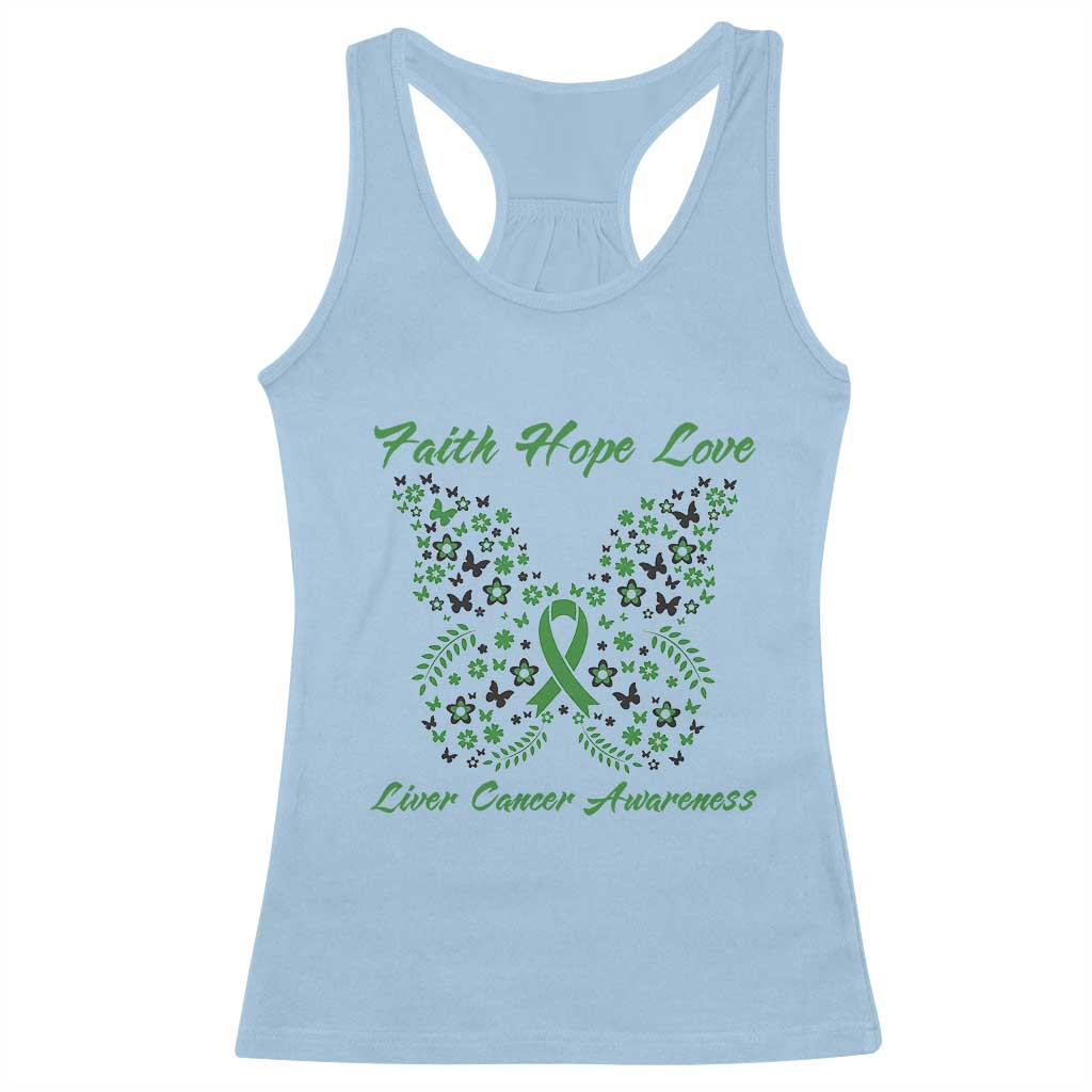 Faith Hope Love Liver Cancer Awareness Racerback Tank Top Butterfly Ribbon Floral Gift