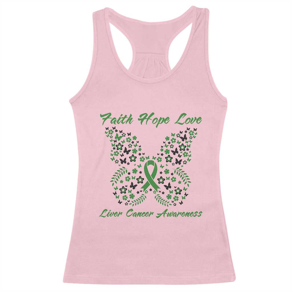 Faith Hope Love Liver Cancer Awareness Racerback Tank Top Butterfly Ribbon Floral Gift