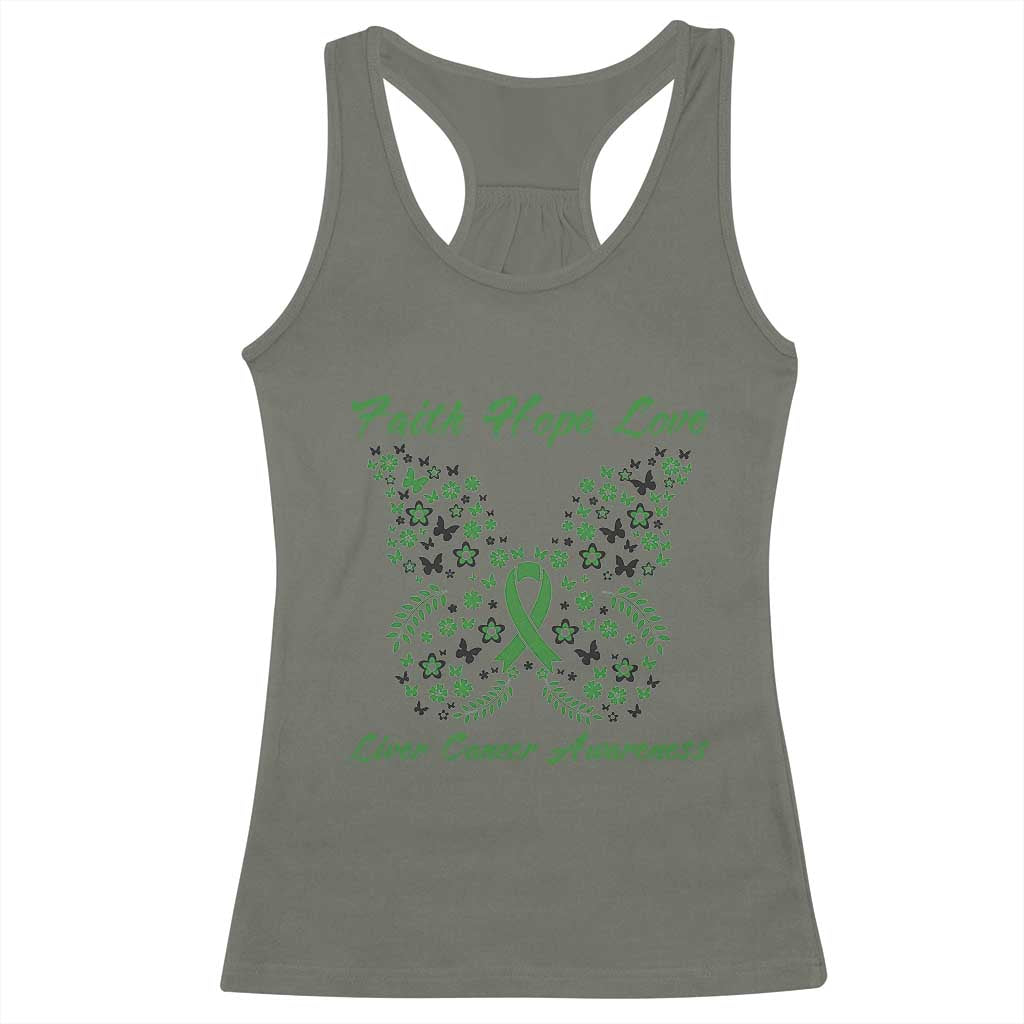 Faith Hope Love Liver Cancer Awareness Racerback Tank Top Butterfly Ribbon Floral Gift
