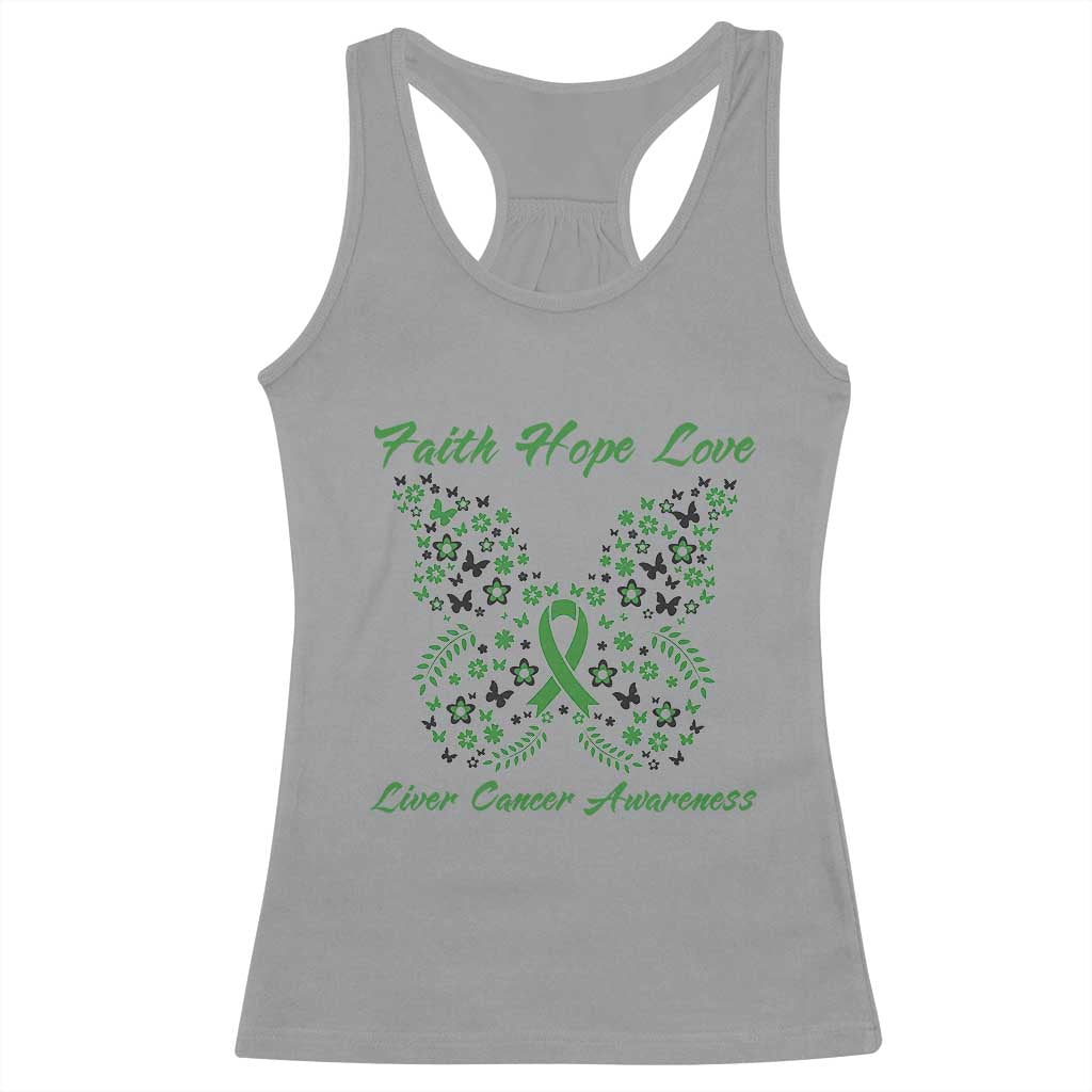 Faith Hope Love Liver Cancer Awareness Racerback Tank Top Butterfly Ribbon Floral Gift