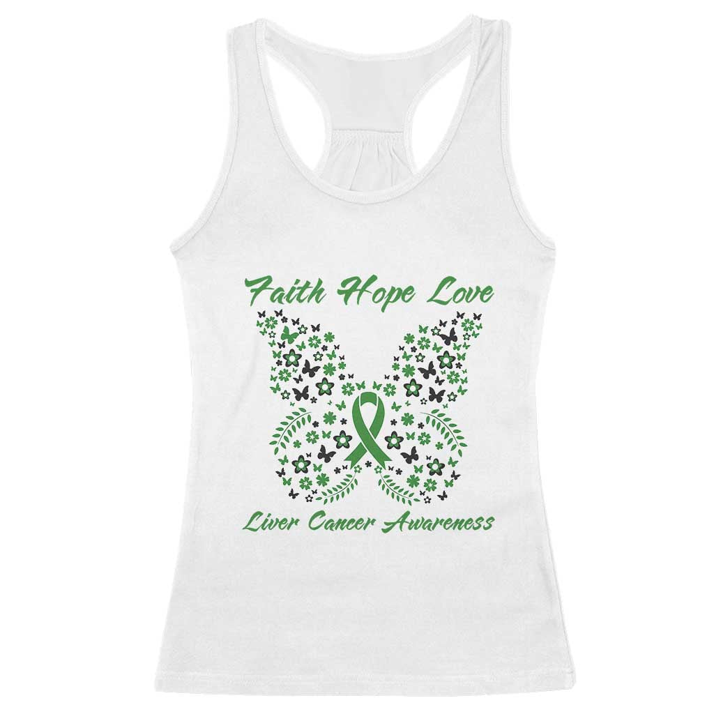 Faith Hope Love Liver Cancer Awareness Racerback Tank Top Butterfly Ribbon Floral Gift TS12 White Print Your Wear