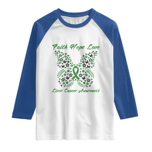 Faith Hope Love Liver Cancer Awareness Raglan Shirt Butterfly Ribbon Floral Gift