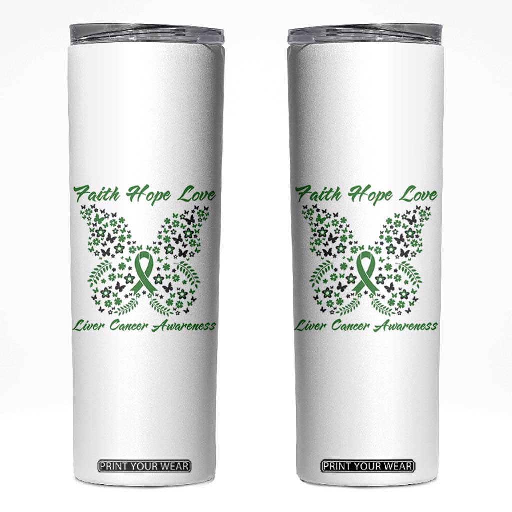 Faith Hope Love Liver Cancer Awareness Skinny Tumbler Butterfly Ribbon Floral Gift
