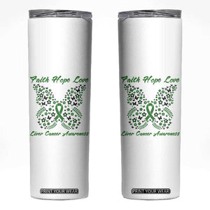 Faith Hope Love Liver Cancer Awareness Skinny Tumbler Butterfly Ribbon Floral Gift