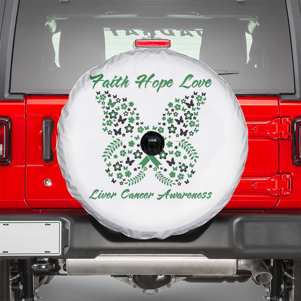 Faith Hope Love Liver Cancer Awareness Spare Tire Cover Butterfly Ribbon Floral Gift