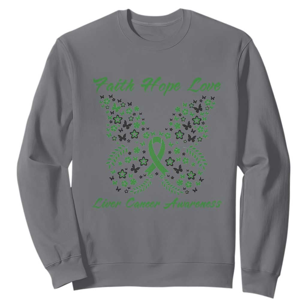Faith Hope Love Liver Cancer Awareness Sweatshirt Butterfly Ribbon Floral Gift