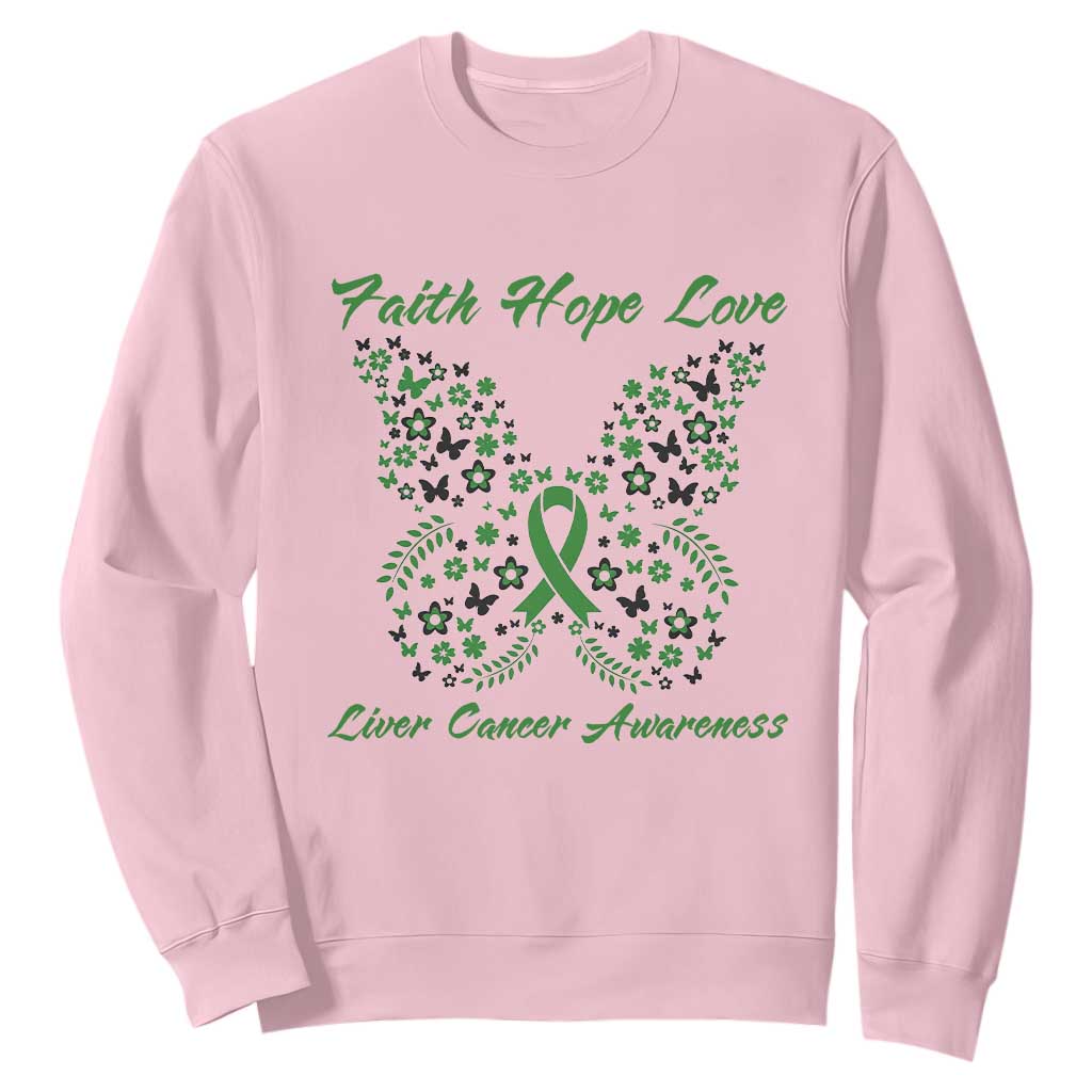 Faith Hope Love Liver Cancer Awareness Sweatshirt Butterfly Ribbon Floral Gift