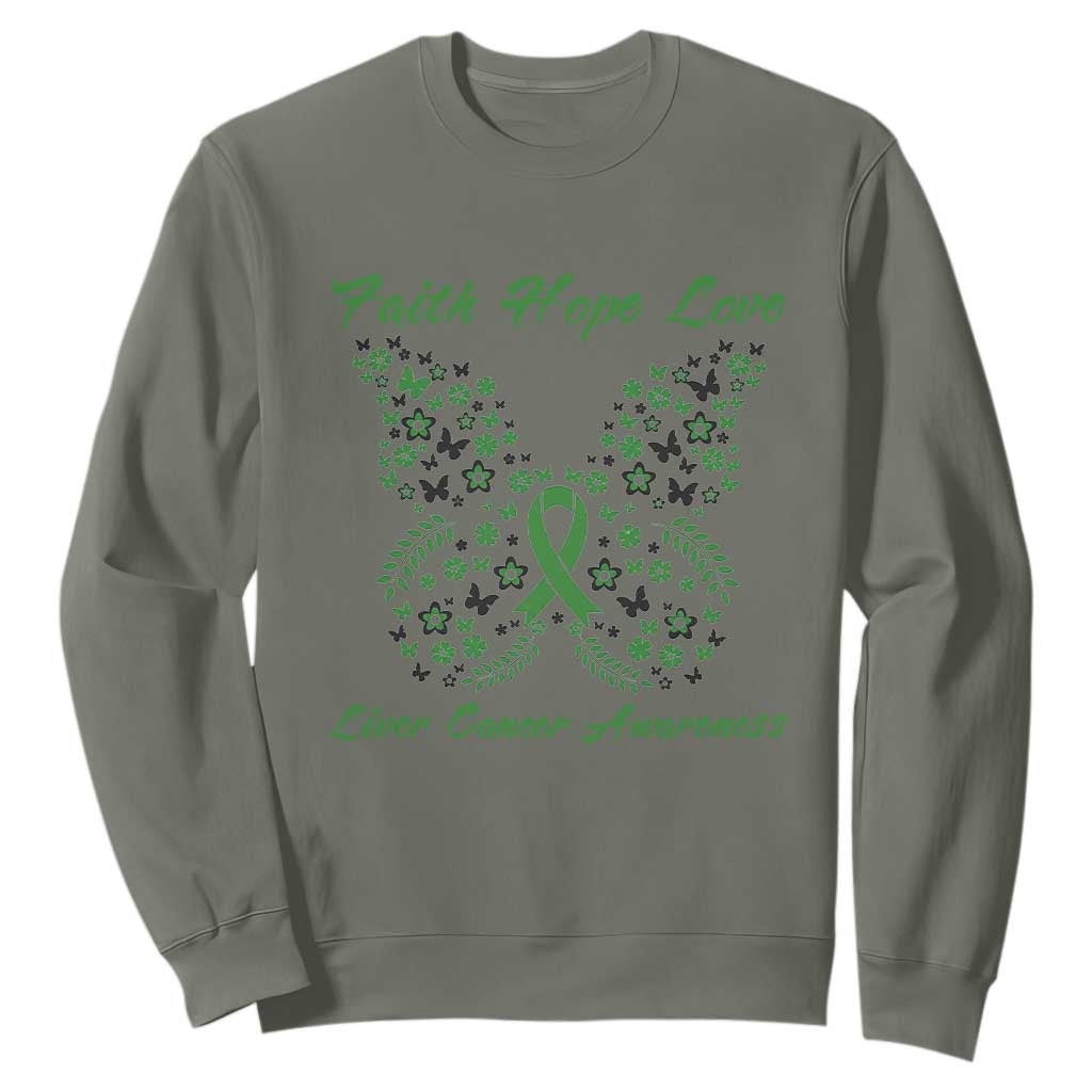 Faith Hope Love Liver Cancer Awareness Sweatshirt Butterfly Ribbon Floral Gift