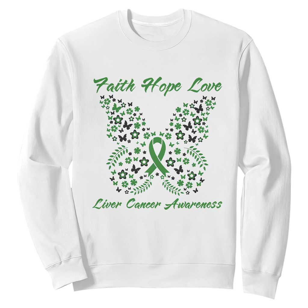 Faith Hope Love Liver Cancer Awareness Sweatshirt Butterfly Ribbon Floral Gift