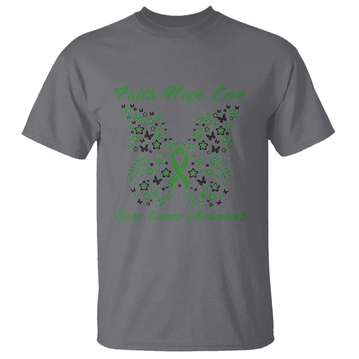 Faith Hope Love Liver Cancer Awareness T Shirt Butterfly Ribbon Floral Gift
