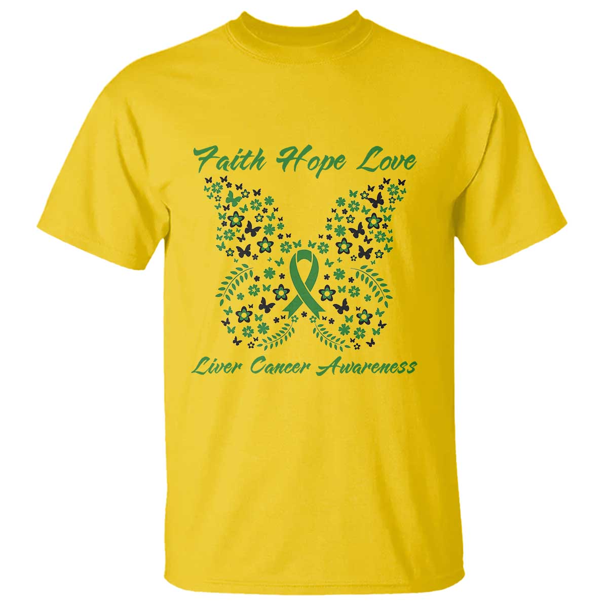 Faith Hope Love Liver Cancer Awareness T Shirt Butterfly Ribbon Floral Gift