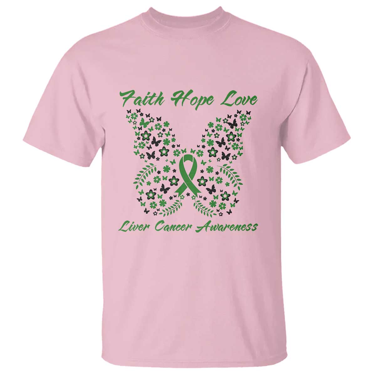 Faith Hope Love Liver Cancer Awareness T Shirt Butterfly Ribbon Floral Gift