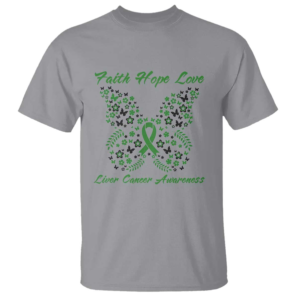 Faith Hope Love Liver Cancer Awareness T Shirt Butterfly Ribbon Floral Gift