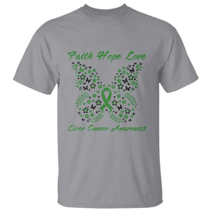 Faith Hope Love Liver Cancer Awareness T Shirt Butterfly Ribbon Floral Gift