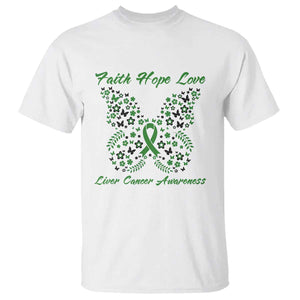 Faith Hope Love Liver Cancer Awareness T Shirt Butterfly Ribbon Floral Gift