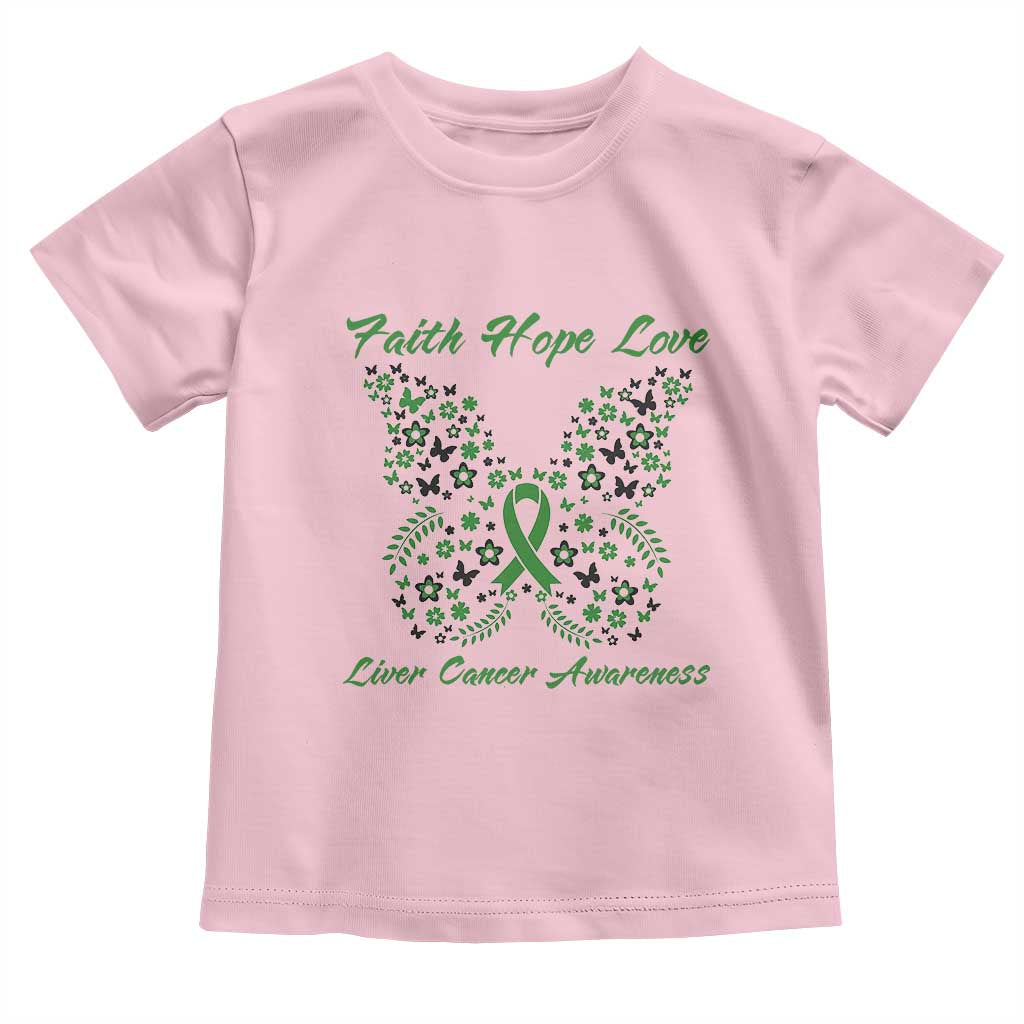 Faith Hope Love Liver Cancer Awareness Toddler T Shirt Butterfly Ribbon Floral Gift