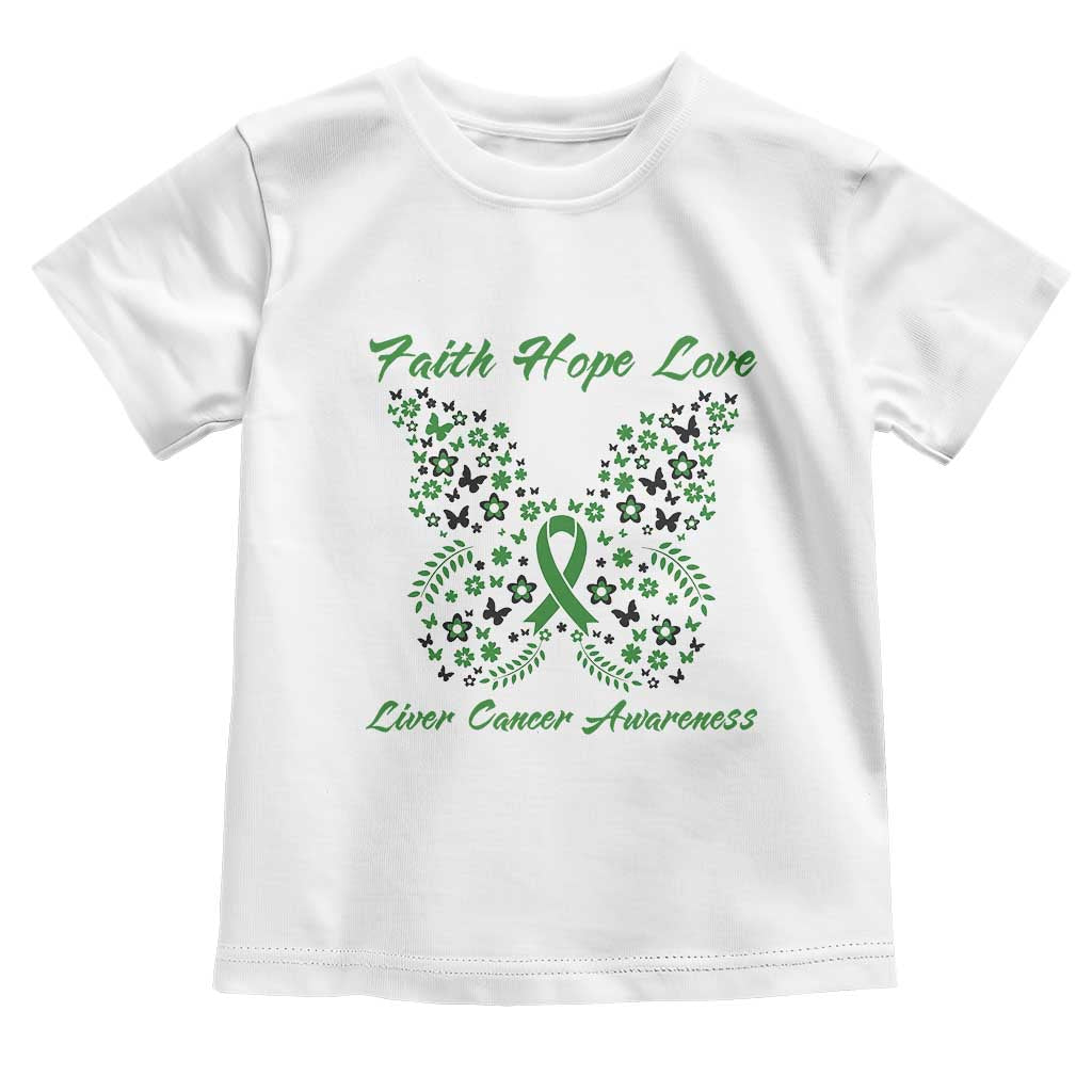 Faith Hope Love Liver Cancer Awareness Toddler T Shirt Butterfly Ribbon Floral Gift