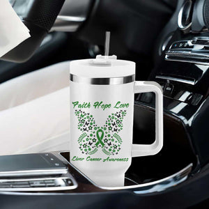 Faith Hope Love Liver Cancer Awareness Tumbler With Handle Butterfly Ribbon Floral Gift