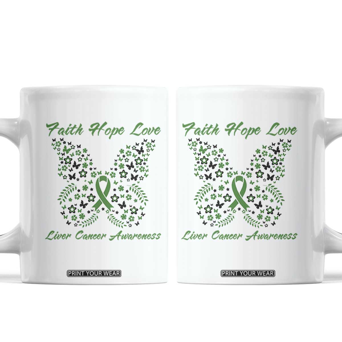 Faith Hope Love Liver Cancer Awareness Coffee Mug Butterfly Ribbon Floral Gift