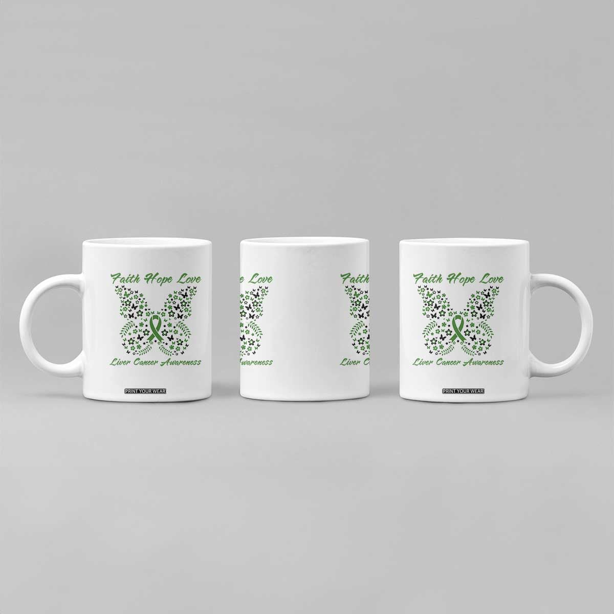 Faith Hope Love Liver Cancer Awareness Coffee Mug Butterfly Ribbon Floral Gift