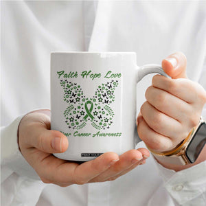 Faith Hope Love Liver Cancer Awareness Coffee Mug Butterfly Ribbon Floral Gift