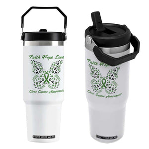 Faith Hope Love Liver Cancer Awareness Flip Straw Tumbler Butterfly Ribbon Floral Gift