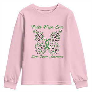 Faith Hope Love Liver Cancer Awareness Youth Sweatshirt Butterfly Ribbon Floral Gift