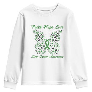 Faith Hope Love Liver Cancer Awareness Youth Sweatshirt Butterfly Ribbon Floral Gift