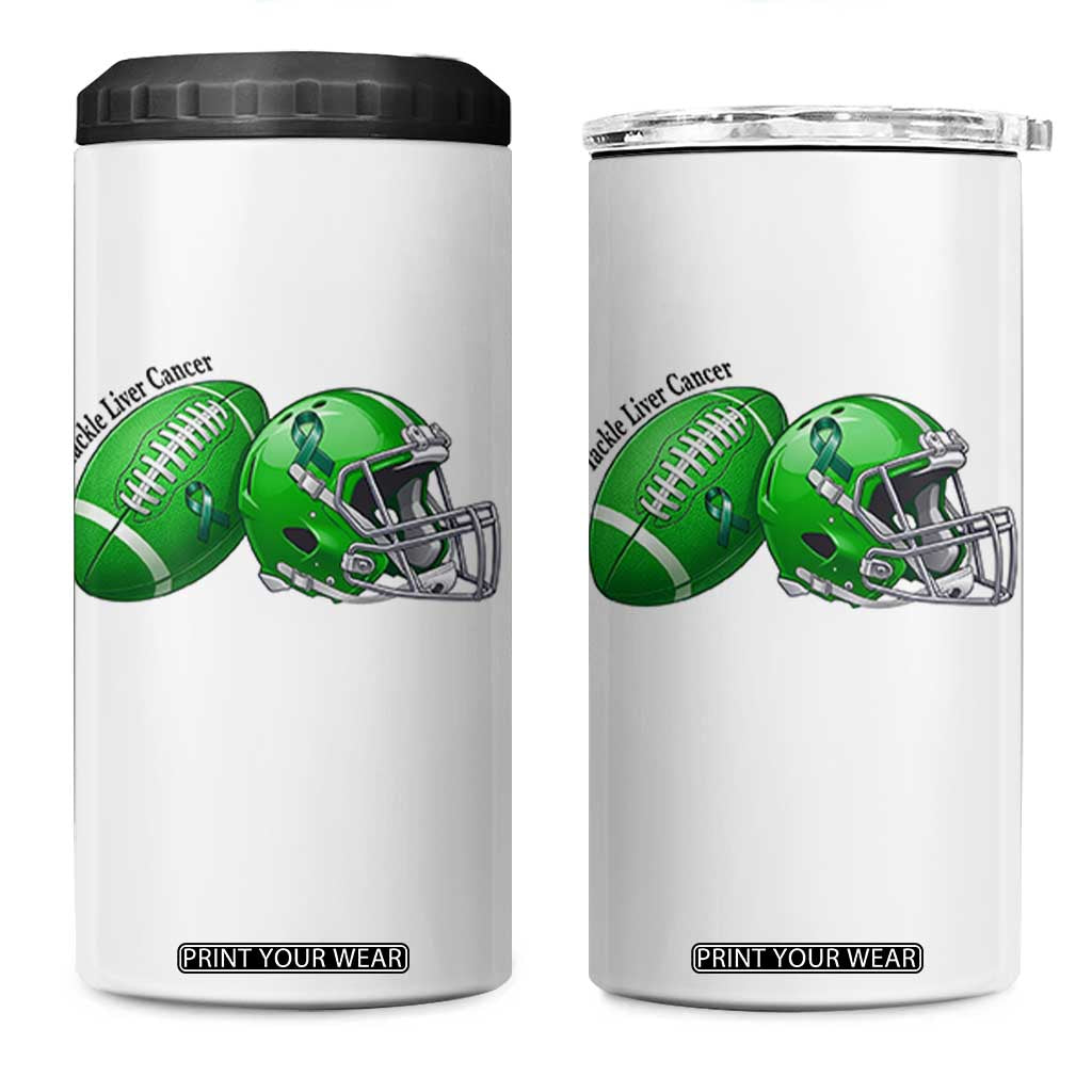 Liver Cancer Support Gift 4 in 1 Can Cooler Tumbler October Tackle Cancer Football