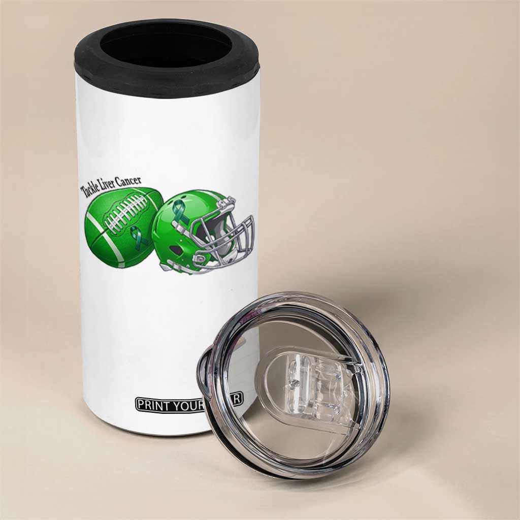 Liver Cancer Support Gift 4 in 1 Can Cooler Tumbler October Tackle Cancer Football