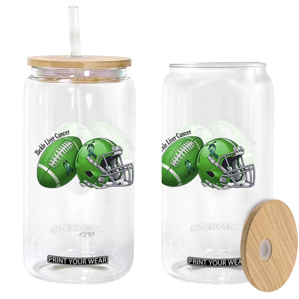 Liver Cancer Support Gift Glass Can October Tackle Cancer Football