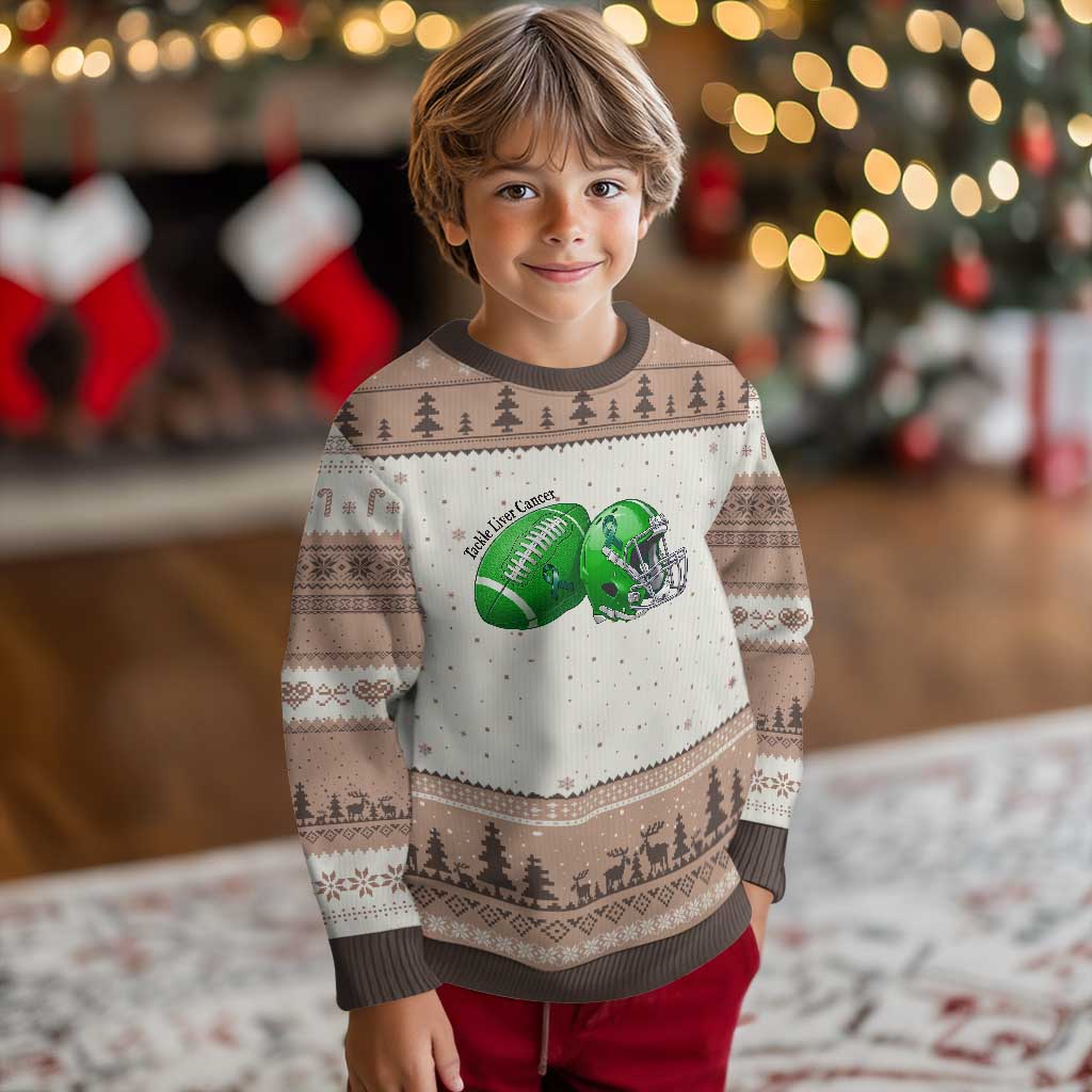 Liver Cancer Support Gift Ugly Christmas Sweater October Tackle Cancer Football