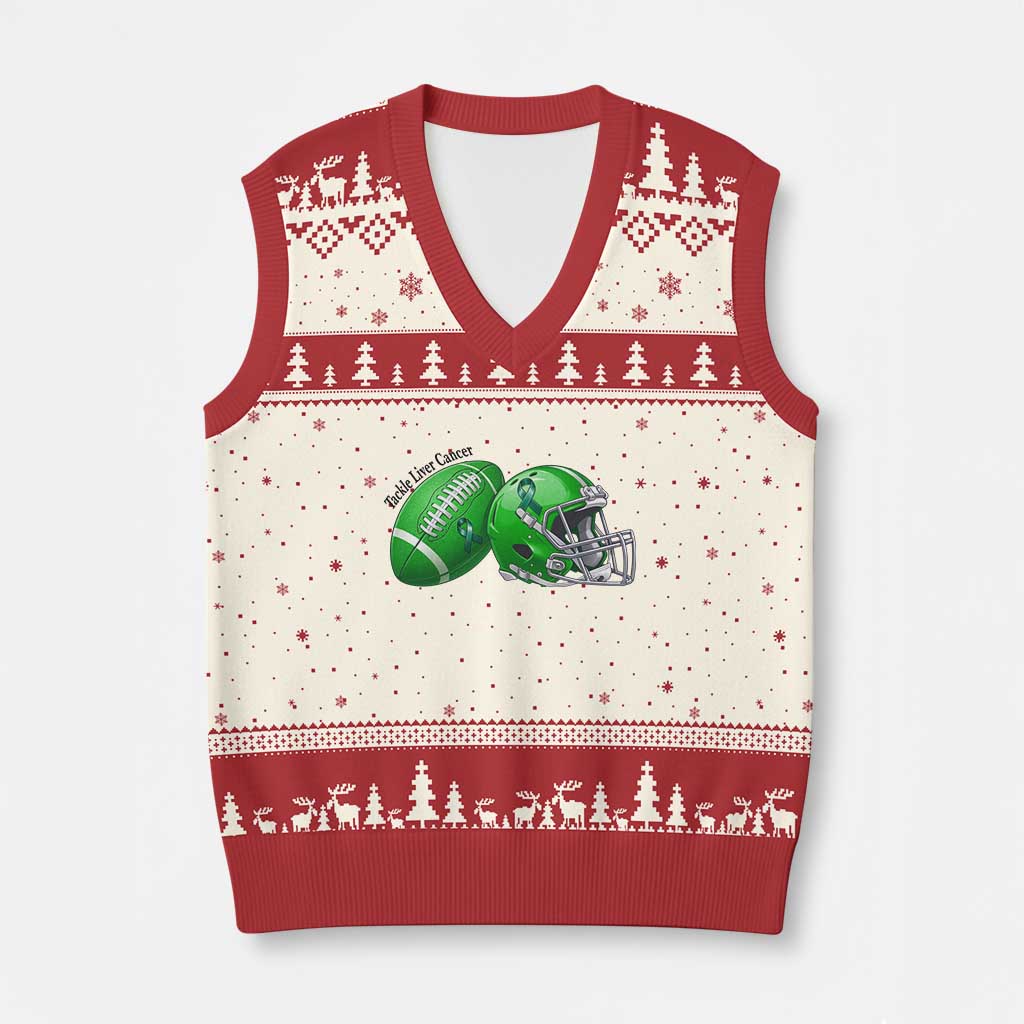 Liver Cancer Support Gift V-Neck Knit Sweater Vest October Tackle Cancer Football TS12 Beige Red Print Your Wear