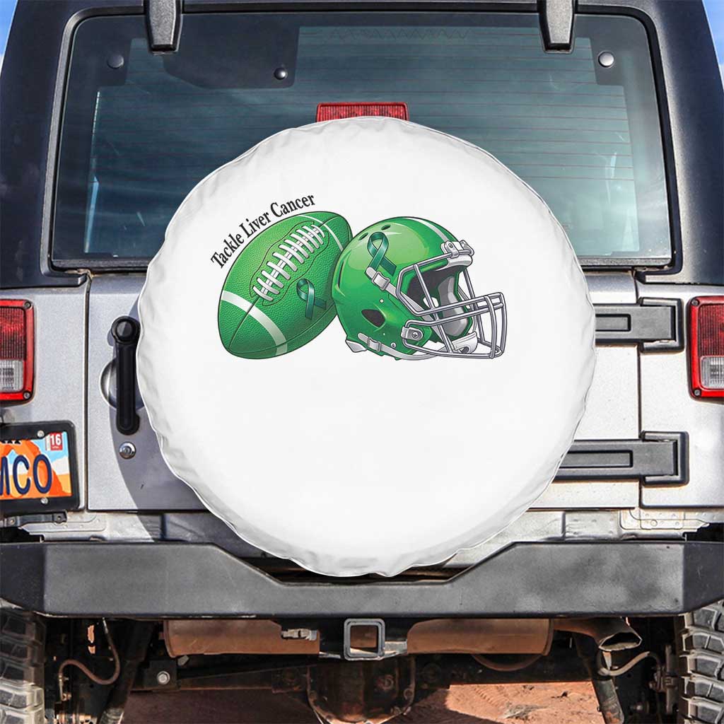 Liver Cancer Support Gift Spare Tire Cover October Tackle Cancer Football TS12 No hole White Print Your Wear