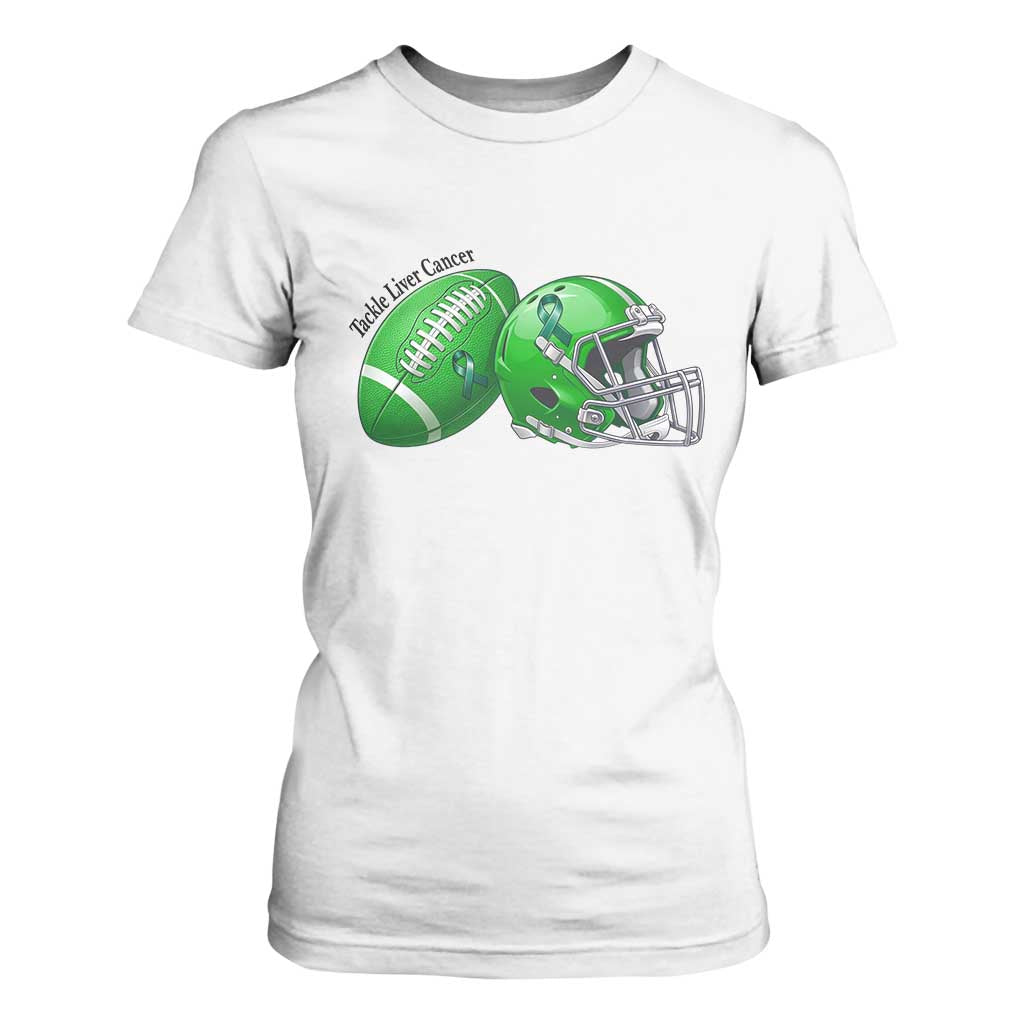 Liver Cancer Support Gift T Shirt For Women October Tackle Cancer Football TS12 White Print Your Wear