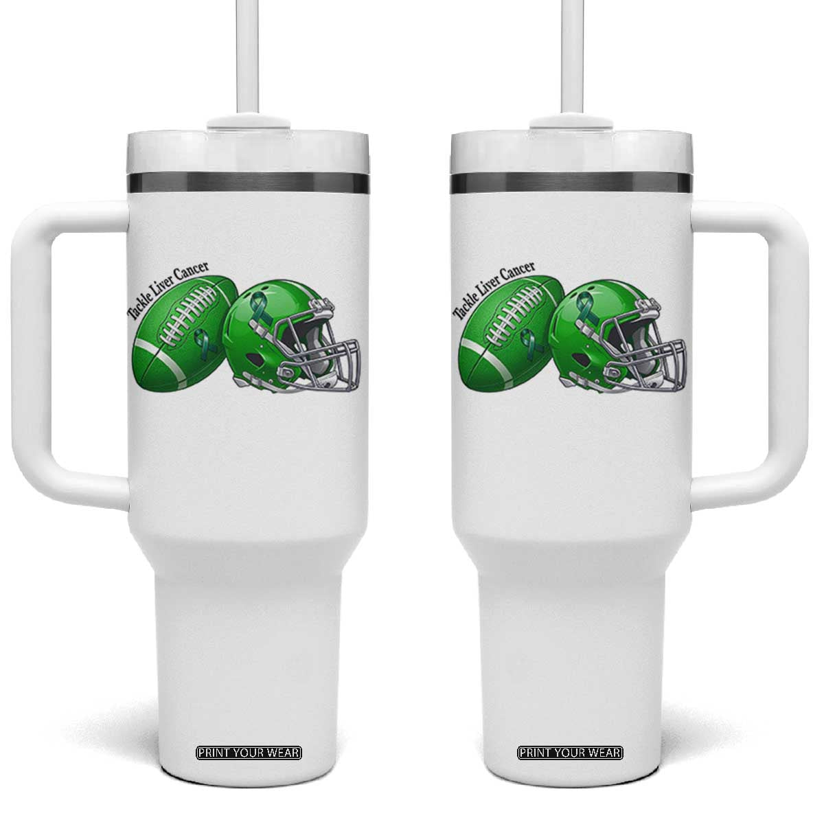 Liver Cancer Support Gift Tumbler With Handle October Tackle Cancer Football