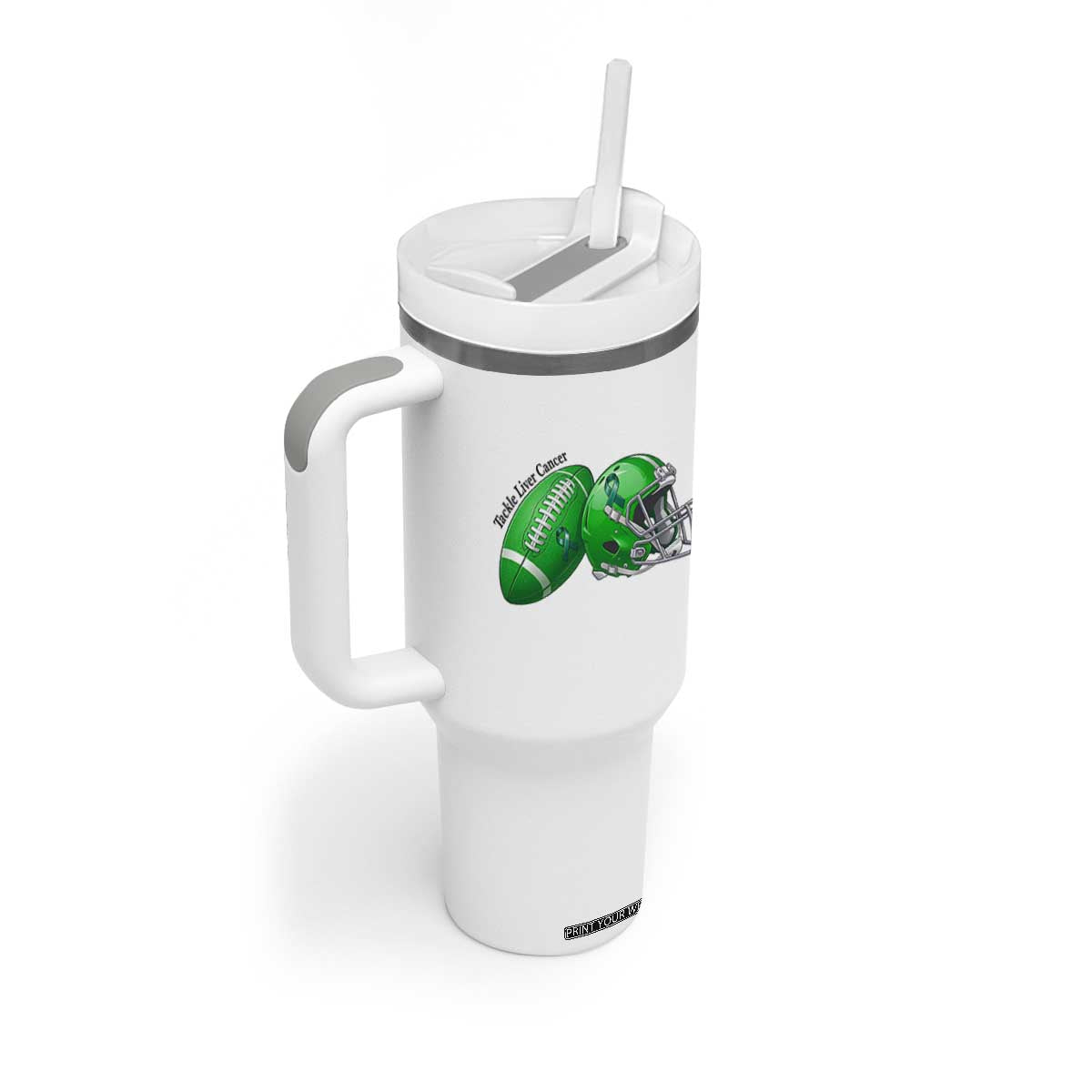 Liver Cancer Support Gift Tumbler With Handle October Tackle Cancer Football