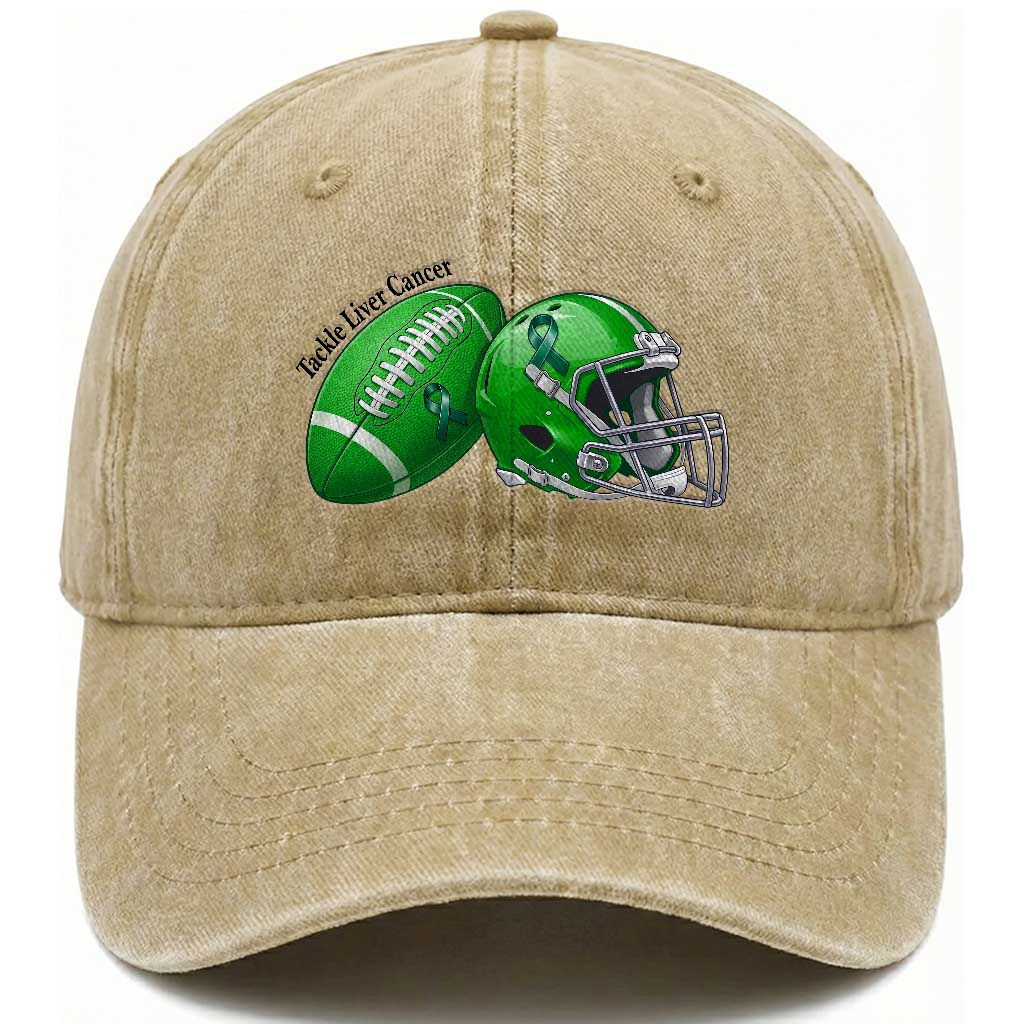 Liver Cancer Support Gift Washed Cotton Baseball Cap October Tackle Cancer Football