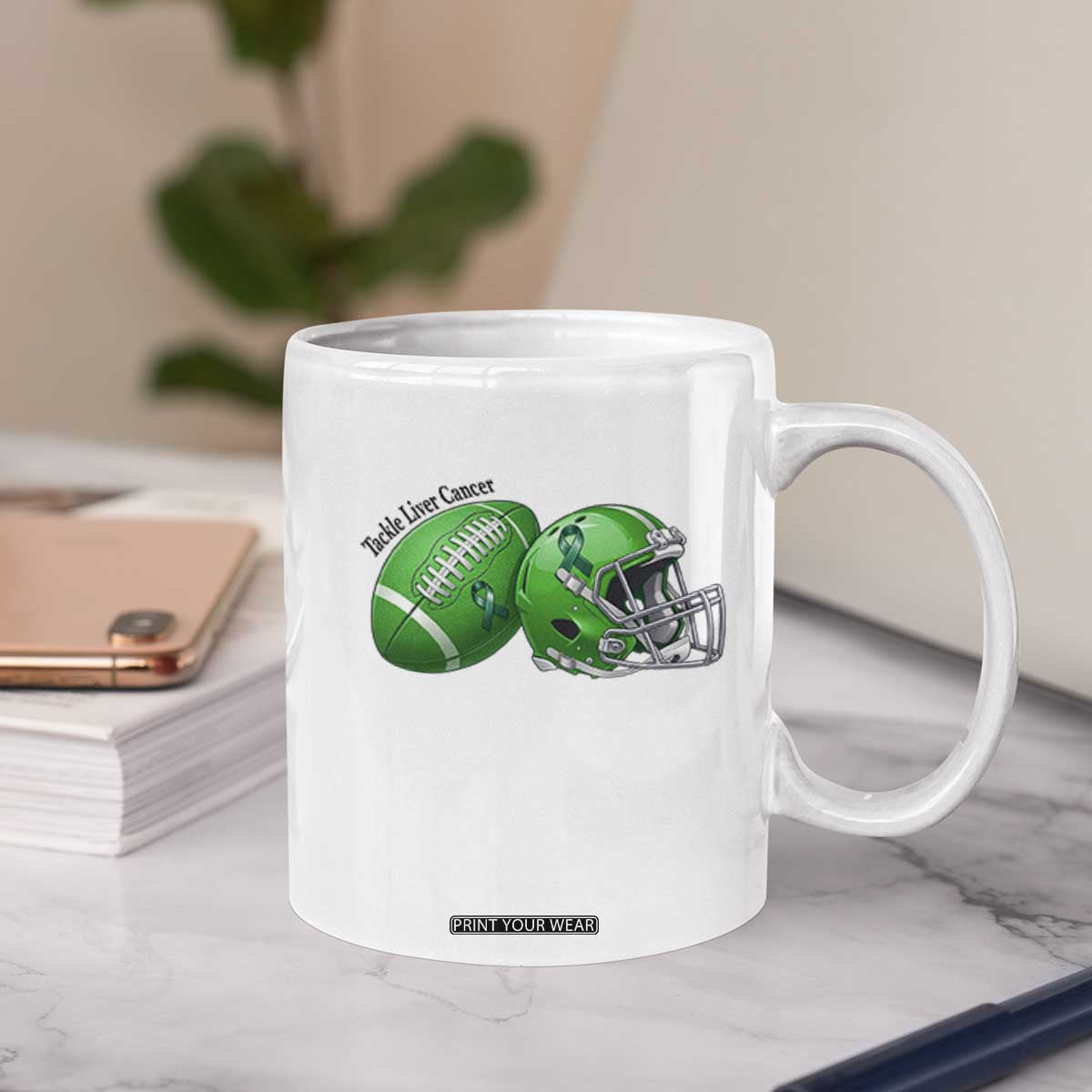 Liver Cancer Support Gift Coffee Mug October Tackle Cancer Football