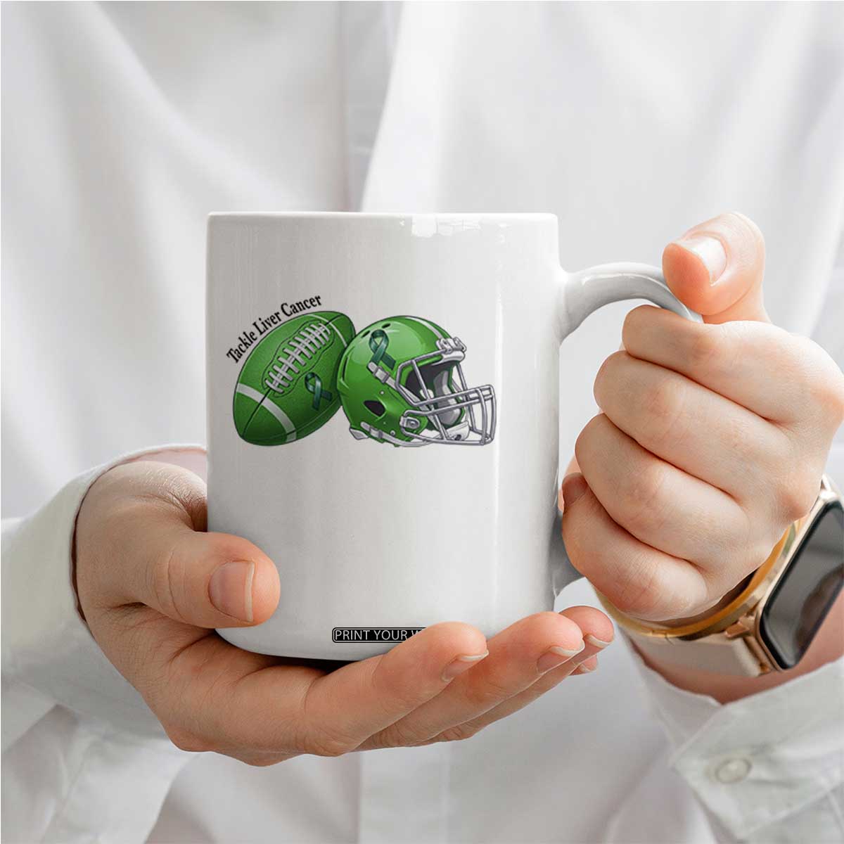 Liver Cancer Support Gift Coffee Mug October Tackle Cancer Football