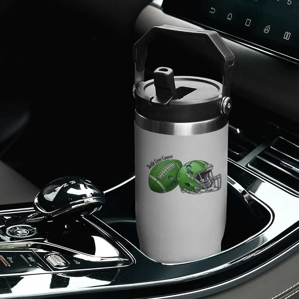 Liver Cancer Support Gift Flip Straw Tumbler October Tackle Cancer Football