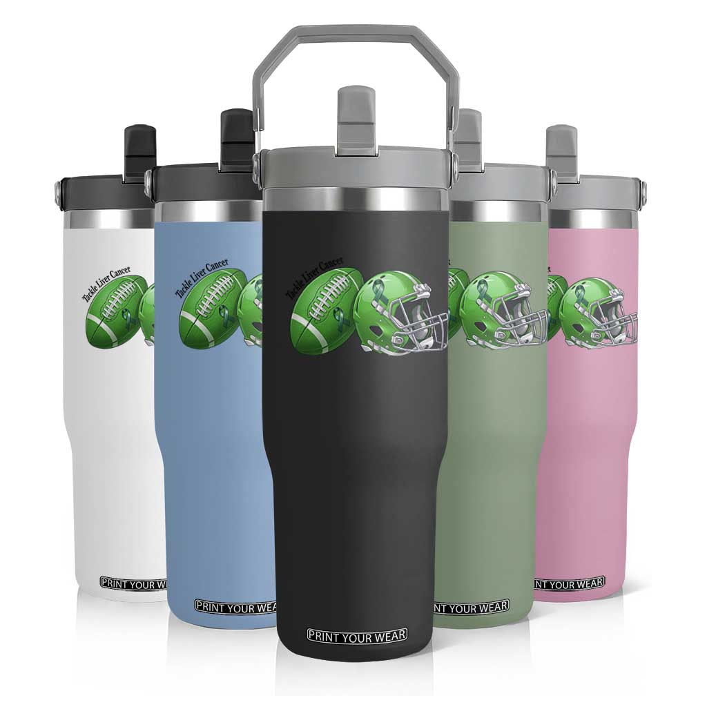 Liver Cancer Support Gift Flip Straw Tumbler October Tackle Cancer Football