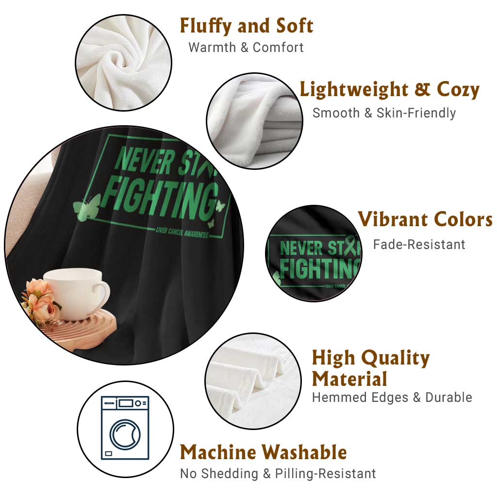 Liver Cancer Warrior Throw Blanket Never Stop Fighting Support Gift